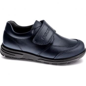 Zapato Colegial Pablosky 334520 MARINO - Calzado para niños, tipo blucher de piel con cierre adherente y cordonets