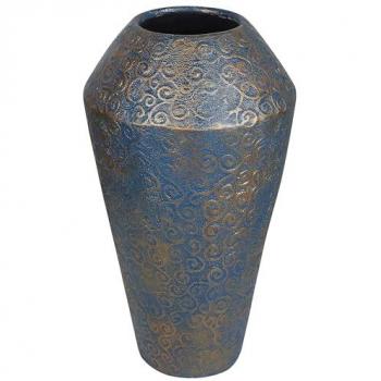 Jarrón Decorativo Alto de Cerámica Azul y Dorado con Efecto Envejecido 51 cm Massa