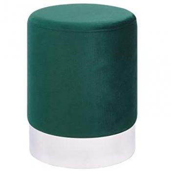 Puf de Terciopelo Verde Esmeralda con Banda Metálica Plateada 36 x 44 cm Estilo Glamour Brigitte