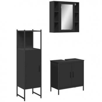 Set de muebles de baño 3 piezas madera contrachapada negro