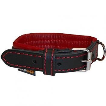 Collar de cuero suave y ajustable YAGO negro y rojo para perro pequeño, talla S 27-35 cm
