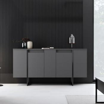 Aparador de diseño negro BORAS con 4 puertas, 160x80x80 cm, almacenamiento espacioso y acabado mate