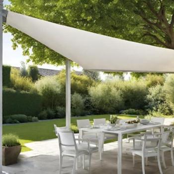 Toldo Vela Sombra Triangular Blanco 5x5x5 m, Impermeable y Protección UV para Jardín o Terraza, Ajustable