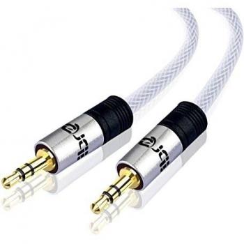 IBRA® Cable de audio estéreo | Conector macho de 3,5 mm a conector macho de 3,5 mm | Plata | 5m