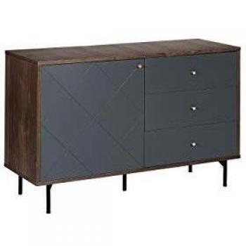 Aparador moderno glamour Palmer de madera oscura y gris, 118 x 40 cm, con 3 cajones
