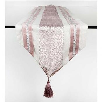 Camino de Mesa Rosa Flor de Lis en Terciopelo con Pompones Louise 33x180 cm - Complemento Textil de Poliéster