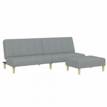 Sofá cama de 2 plazas con taburete tela gris claro vidaXL