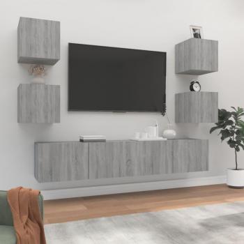 Conjunto de muebles para TV 6 PCs Sonoma gris multi-capa de madera
