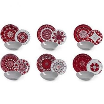 Excelsa - Vajilla Mandala Red de 18 piezas, en porcelana y cerámica, multicolor