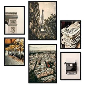 6 Pósters Decorativos de París Vintage - Impresión Moderna para Colgar en Hogar - Láminas A3 y A4 Sin Marco