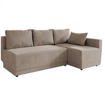 Sofá rinconero Columbus 149, color marrón claro, con función de descanso y caja de ropa de cama, dimensiones 210x135x85cm