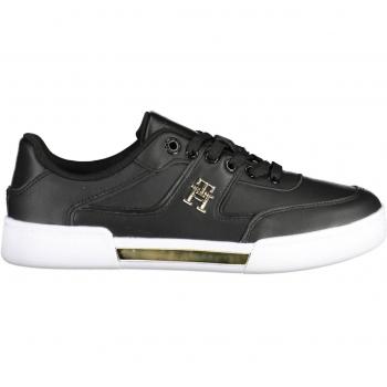 Chic Black Women's Leather Lace-Up Sneakers with Contrasting Accents - Size 9 US / EU39