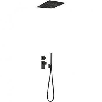 Kit de ducha termostático empotrado Block System Colors, 2 vías, rociador ducha inox a techo, 38 x 38 x 29,7 centímetros, color negro mate