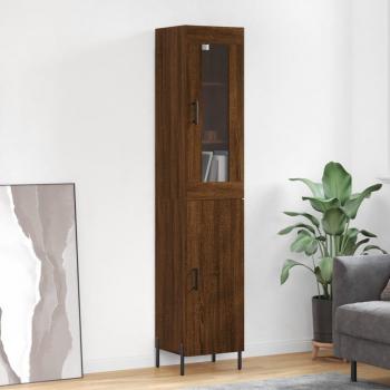 Aparador alto de madera contrachapada en roble marrón, dimensiones 34,5x34x180 cm, fabricado en madera multicapa