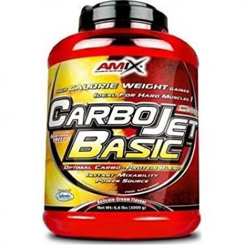 AMIX - Complemento Alimenticio - Carbojet Basic - Carbohidratos y Proteínas para Aumentar la Masa Muscular - Con Concentrado de Proteína de Suero -Recuperador Muscular - Sabor Fresa - 3 KG