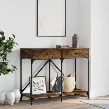 Mesa consola de madera de ingeniería 100x39x78,5 cm en colores Negro, Roble ahumado y Gris sonoma - Mesa de sofá, Mesa de Entrada para Salón, Consola de Entrada, Mueble Recibidor