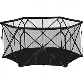 Pawhut Parque para Mascotas Plegable de Acero Corral Portátil de Perros Animales Pequeños con Bolsa de Transporte para Interiores y Exteriores 148x134x67 cm Negro