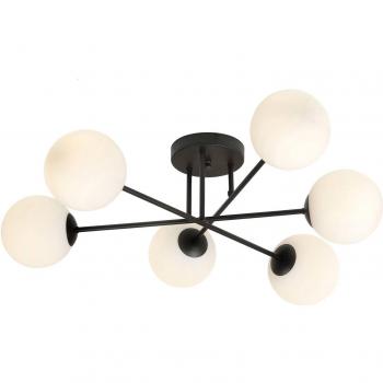 Plafón de cristal Euluna Glassy, 6 luces, negro/opal