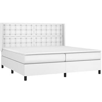 Cama box spring colchón y LED cuero sintético blanco 200x200 cm