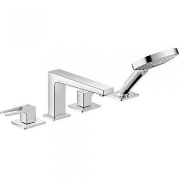 Hansgrohe HG Mezclador de baño de 4 orificios con mango cromado Metropol F-set Montaje en el borde del baño