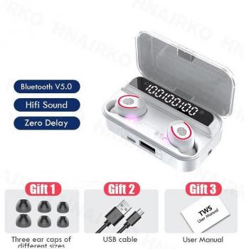 Auriculares inalámbricos Bluetooth 2000mAh con micrófono, deportivos, impermeables, mini linterna y control táctil