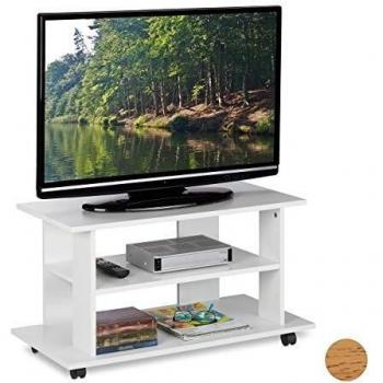 Mueble TV Ruedas con 2 Compartimentos, Mesa Televisión, 45 x 80 x 40 cm, Blanco - Relaxdays