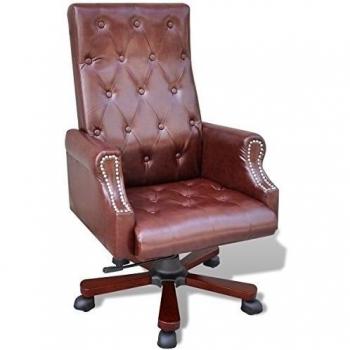 vidaXL Silla de Oficina de Cuero Artificial Ajustable Giratoria Marrón