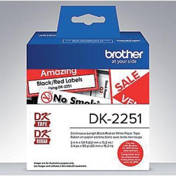 Cinta Continua Térmica Brother DK-22251 62mm x 15.24m Negro/Rojo