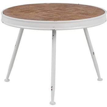 Mesa de Centro de Metal 60 x 60 x 45 cm, Tallada y Envejecida en Blanco y Natural