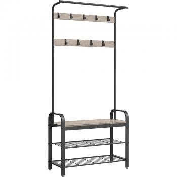 Perchero metálico multifuncional con zapatero, ganchos ajustables y espacio de almacenamiento adicional, diseño elegante y resistente, fácil de montar, ideal para entrada o habitación, disponible en varios colores, 72x33,7x