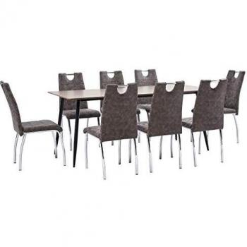 vidaXL Juego de Comedor 9 Piezas Cuero Sintético Mobiliario Decoración Interior Casa Hogar Robusto Duradero Resistente Funcional Práctico Útil Marrón