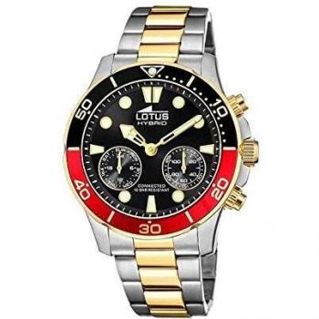 LOTUS Reloj Modelo 18801/4 de la colección Connected, Caja de 44,5 mm Negro con Correa de Acero Bicolor para Caballero