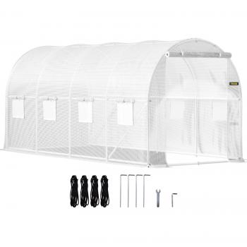 MOPHORN VEVOR Walk-in Tunnel Greenhouse, 15 x 7 x 7 ft Portable Plant Hot House with Galvanized Steel Hoops, 1 Top Beam, 2 Diagonal Poles, 2 Zipper