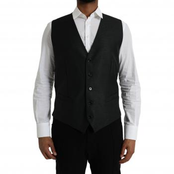 Dolce & Gabbana Black Wool Waistcoat Dress Formal Vest - IT54 | XL