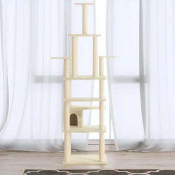 Rascador para gatos Día y Noche con postes de sisal crema 183 cm