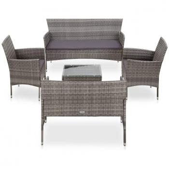 5-Piece Grey Poly Rattan Garden Lounge Set with Cushions