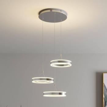 Lámpara colgante LED Lucande Lyani moderna en plateado, hecha de metal, con 3 llamas y regulable en altura para salón y comedor