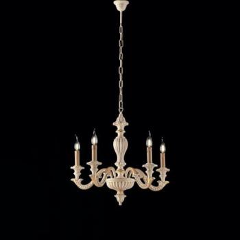 Lámpara de araña Bonetti Illumina de cinco luces de madera de marfil y pan de oro 53x h57 cm
