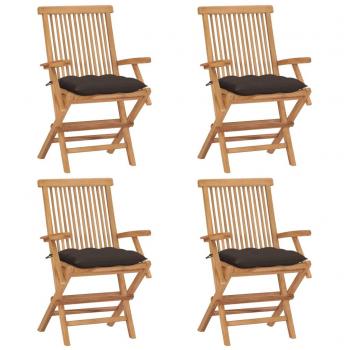 Teak Garden Chairs with Taupe Cushions - Set of 4