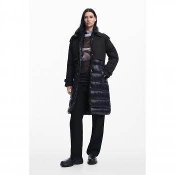 Desigual Estocolmo Long Padded Jacket for Women, Black, Regular Fit, Size XL
