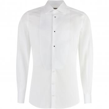 Dolce & Gabbana Men's Poplin Tuxedo Shirt in White, Size XL, Long Sleeve, Cotton with Black Pearl Button