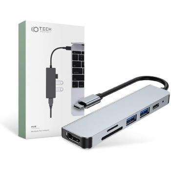 Adaptador Hub USB-C 6 en 1 Tech-Protect V4 - Gris