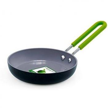 GreenPan Egg Mini Frying Pan with Silicon Handle, Non Stick, Toxin Free Ceramic Pan - Oven Safe Cookware - 12.7 cm, Black/Green, Round