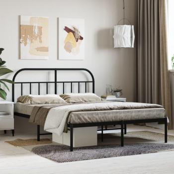 Black Metal Bed Frame with Headboard 150x200 cm (King Size)