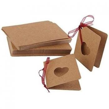 PIXNOR Tarjeta Etiquetas kraft etiquetas de papel con Cuerda Hueca forma de corazón etiqueta etiquetas para boda decoración de cumpleaños, pack de 50