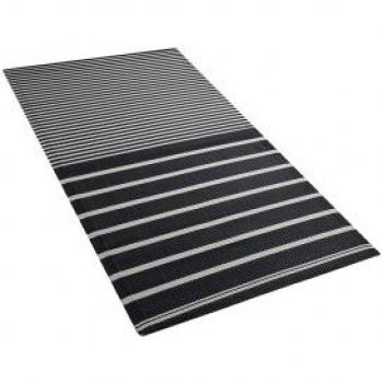 Alfombra Exterior Negra Sintética 90 x 180 cm Patrón Geométrico a Rayas Haldia