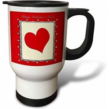 3dRose TM _ 40547 _ 1 Marco de corazón rojo, Happy Valentines Day, taza de viaje de acero inoxidable 14-Ounce