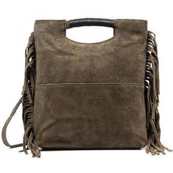 FIRENZE ARTEGIANI. Francesca Bolso de Mano Mujer.Piel auténtica Gamuza .Bolso de Mano.Made in Italy. Vera Pelle Italiana.30x8,5x31,5 cm. Color: Verde Oscuro