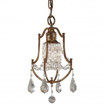 Lámpara colgante Valentina, bronce oxidado, decoraciones de cristal, mini colgante de techo con 1 luz E27