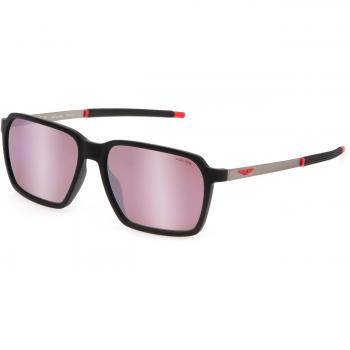 Police SPLL16 Square Sunglasses for Men, Matte Black with Pink Multilayer White Mirrored Lenses